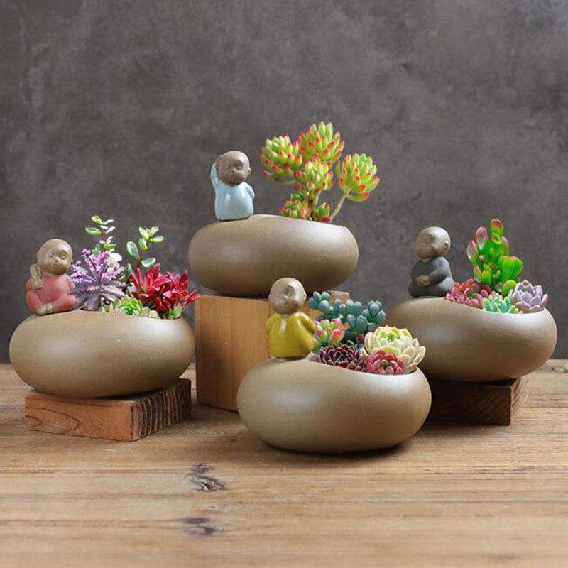 Bonsai Garden Art - Maceta de monje de cerámica Retro